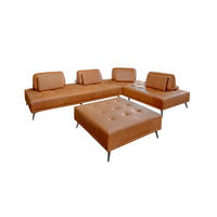 MODULSOFA MIT HOCKER WIOLO 3ER SET Braun Leder - Dunkelbraun/Silberfarben, Leder/Metall (350/83/350cm) - KAWOLA