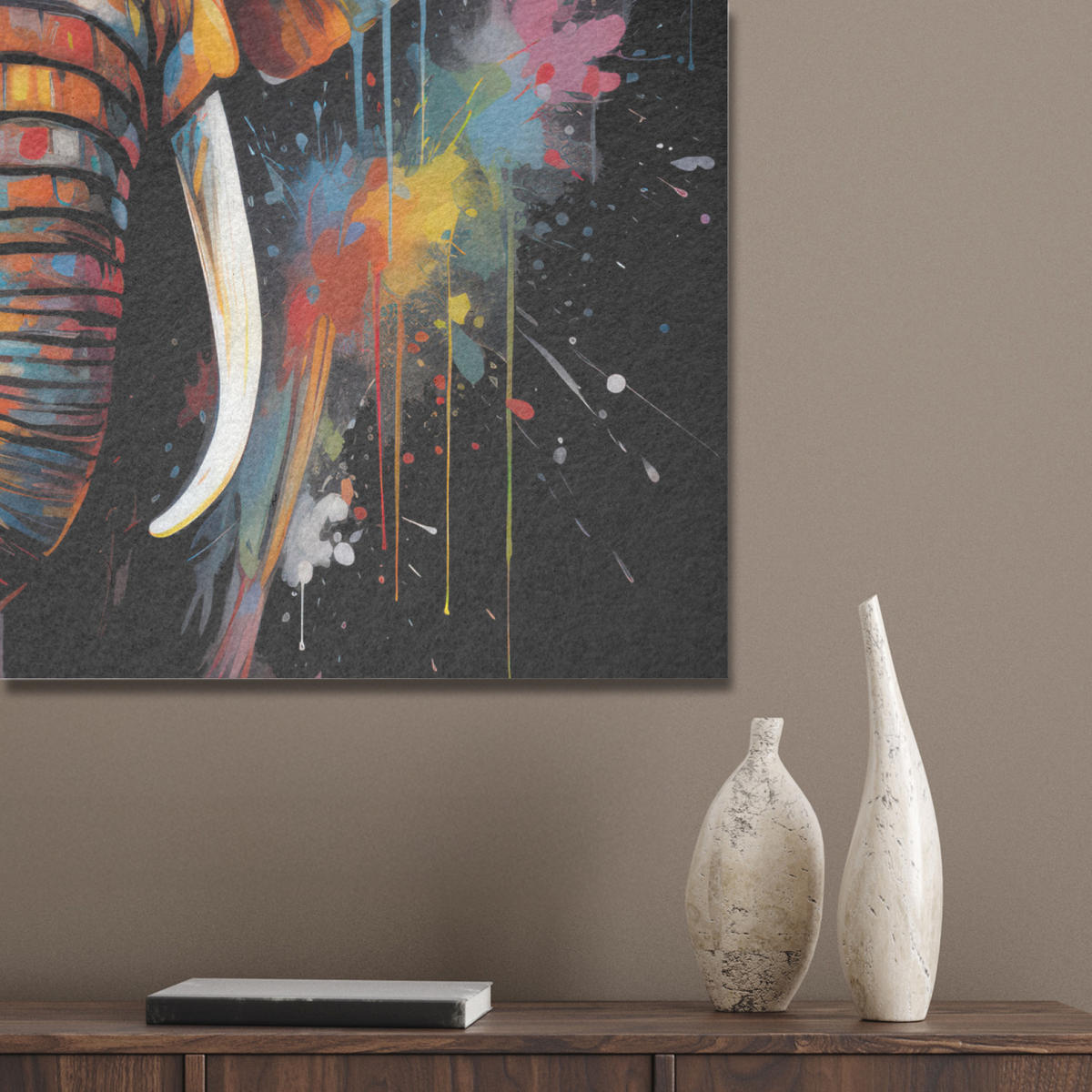 AKUSTIKBILD Elefant - Graffiti - Schwarz - Tiere - Farben Akustikpaneele 80x80 cm - Schwarz, Kunststoff (80/80/0.9cm) - MuchoWow