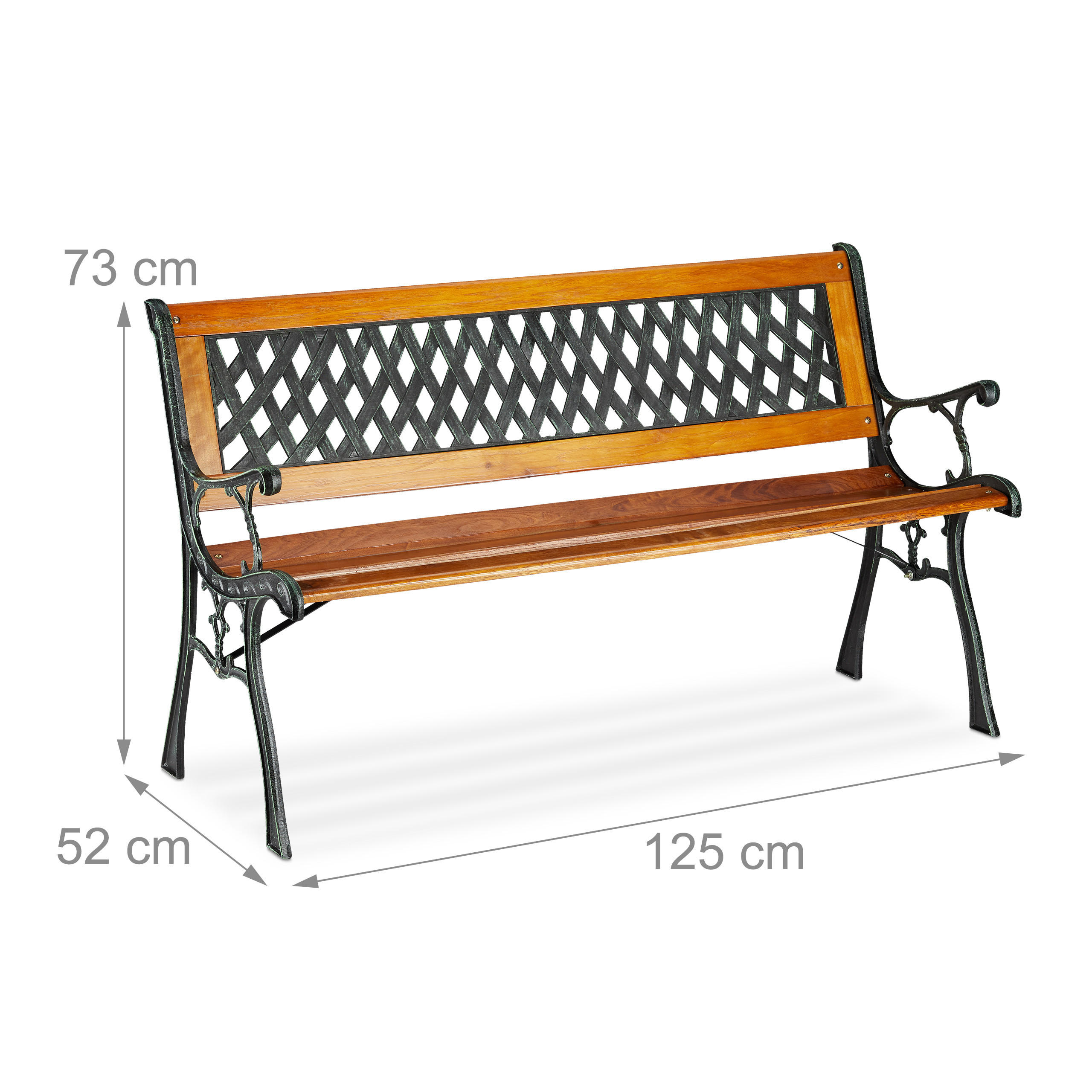 Thumbnail - Relaxdays Gartenbank, Braun, Metall, Holz, Kunststoff, 125x73x52 cm, Gartenmöbel, Gartenbänke