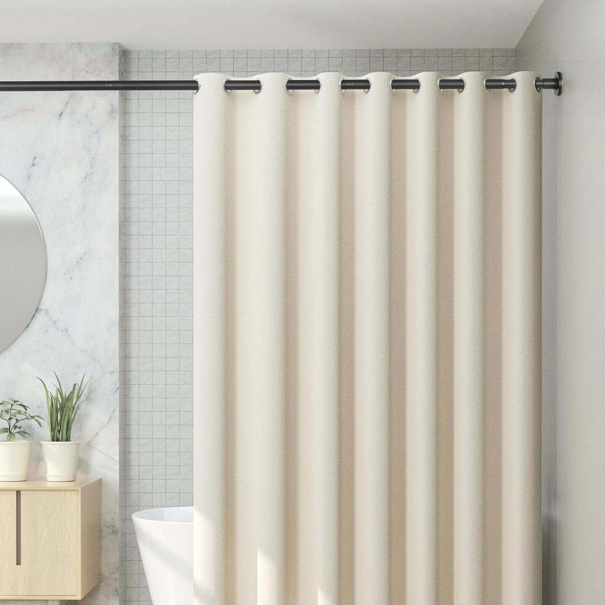 DUSCHVORHANGSTANGE – Schwarz – Verstellbar (68–165 cm) - Schwarz, Metall (44cm)