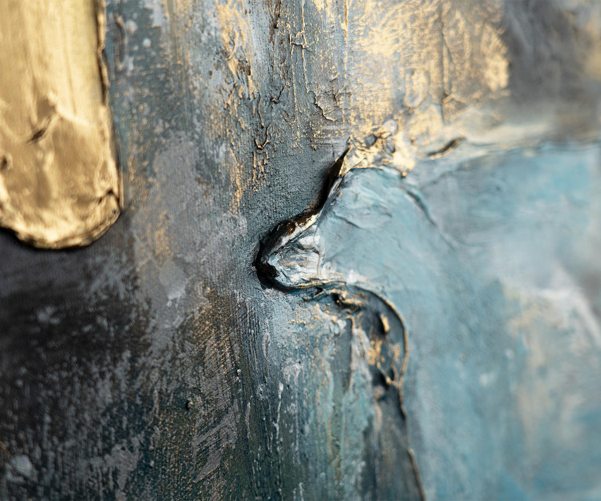 GEMÄLDE Goldene Konsonanzen II Schattenfugenrahmen Weiß 120x80 cm - Weiß, Holz (120/80cm) - YS-art gallery