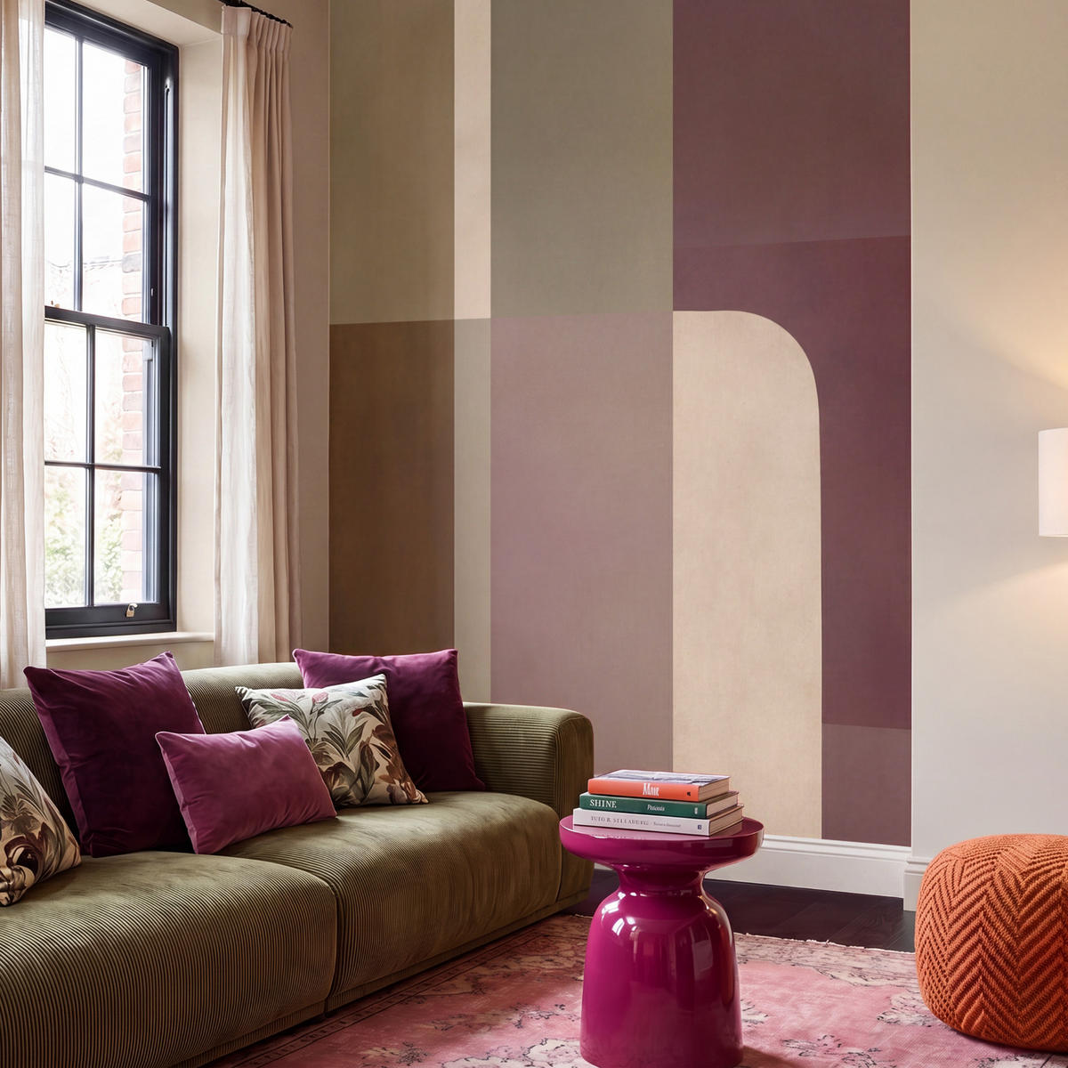 TAPETE - Unis - Abstrakt - Bordeaux - Linien - 220x280 cm - Multicolor, Papier (220/280cm) - OnlyWow
