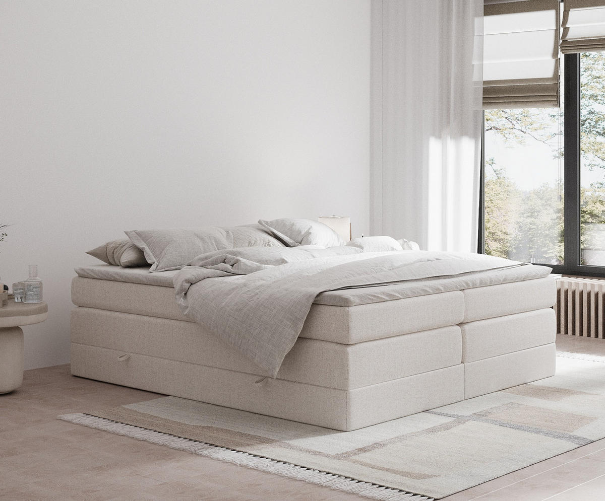 BOXSPRINGBETT Juniper Beige 200/200 cm - Beige/Schwarz, Holz/Holzwerkstoff (200/200cm) - Maison de Reve