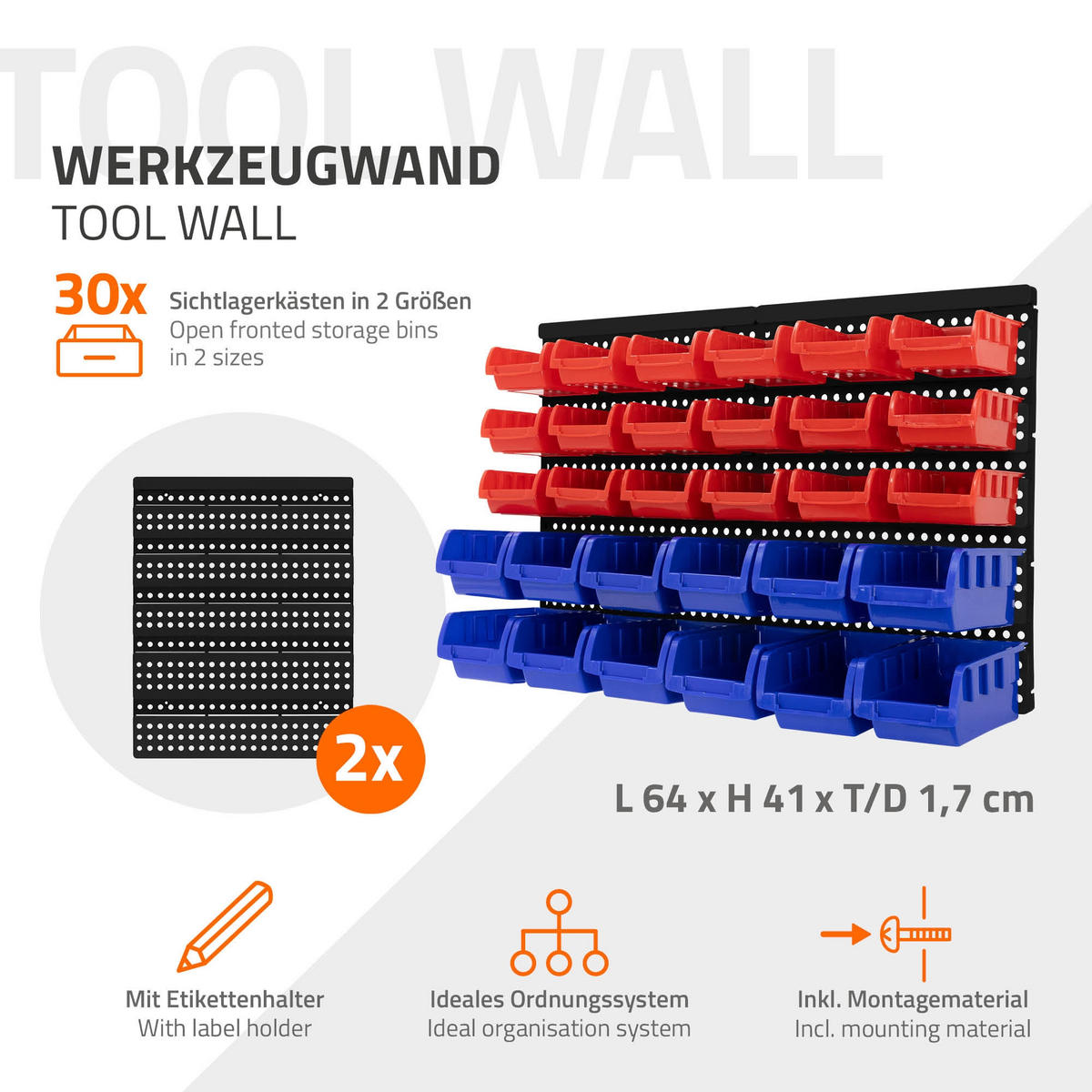 WERKZEUGWAND-SET - Multicolor, Kunststoff (1.7/41/64cm) - ECD-Germany