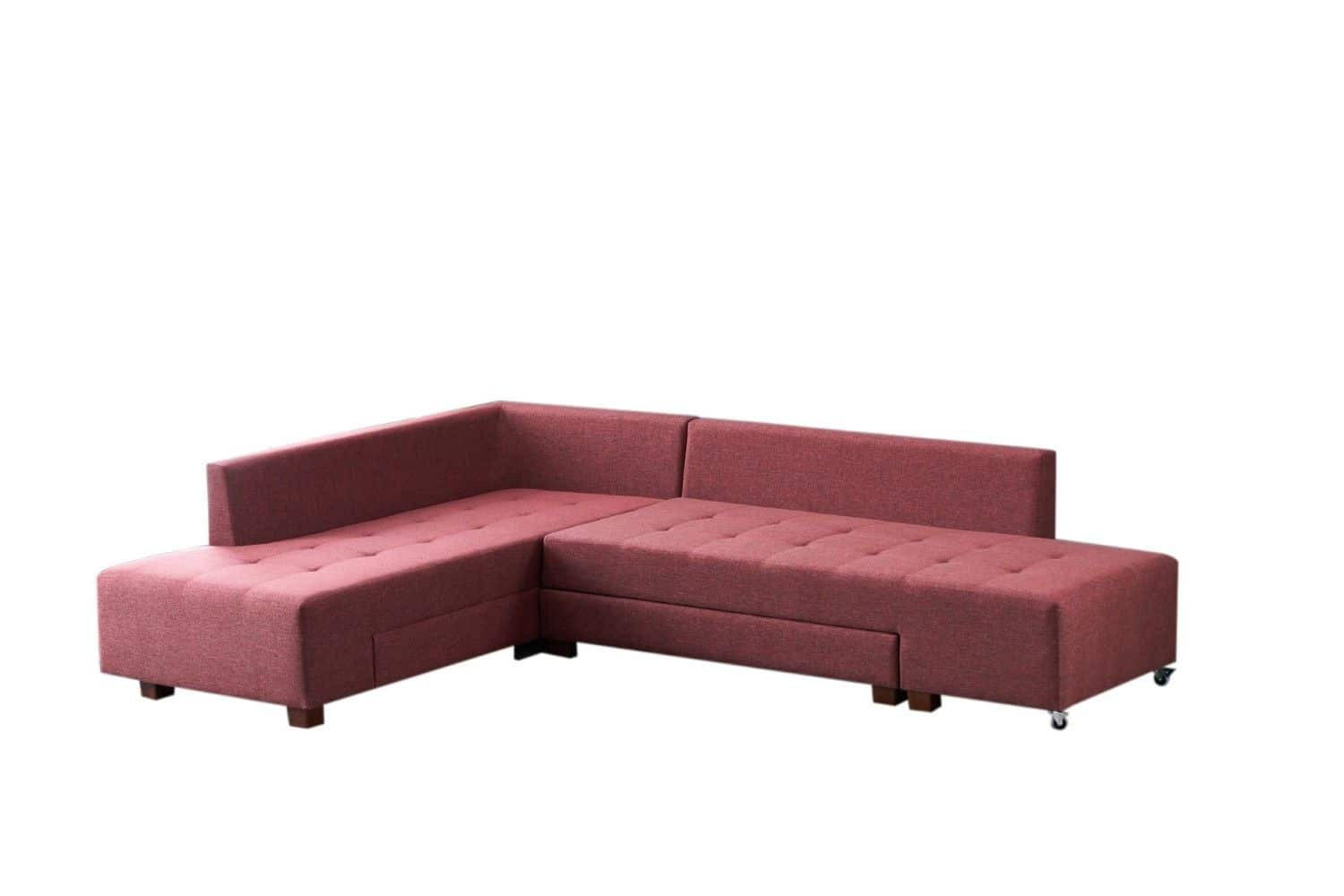 ECKSOFA mit rollbarer Schlaffunktion - Rot/Walnussfarben, Holzwerkstoff/Kunststoff (280/206cm) - myHomelando