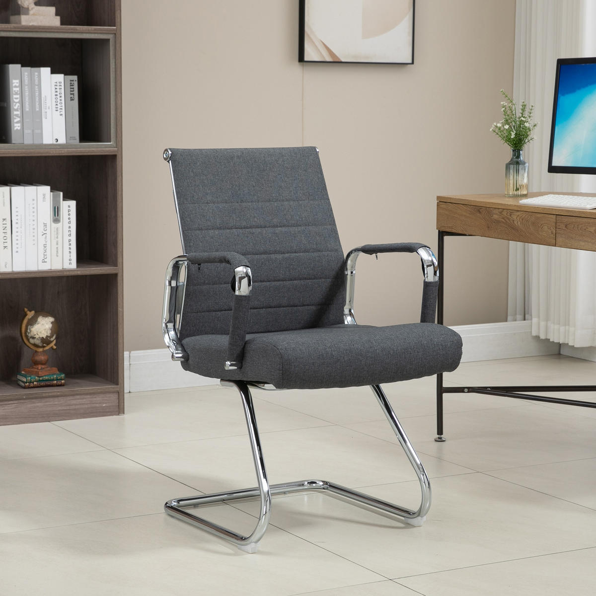 BESUCHERSTUHL OFFICE COMFORT 2er Set LB Stoff Dunkelgrau - Dunkelgrau/Silberfarben, Textil/Metall (56/94/64cm) - SVITA