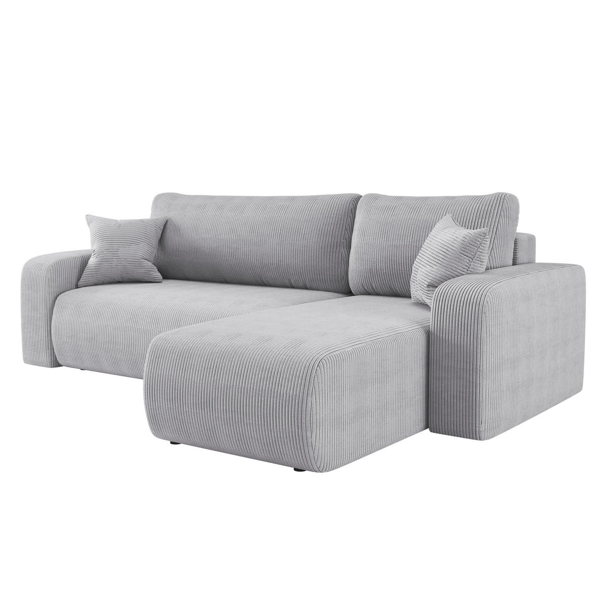 ECKSOFA L-FORM Schlaffunktion Und Bettkasten Eckcouch MILANO L Stoff Dicker Cord Grau Rechts - Grau, Holz/Textil (244/142cm) - Kaiser Möbel