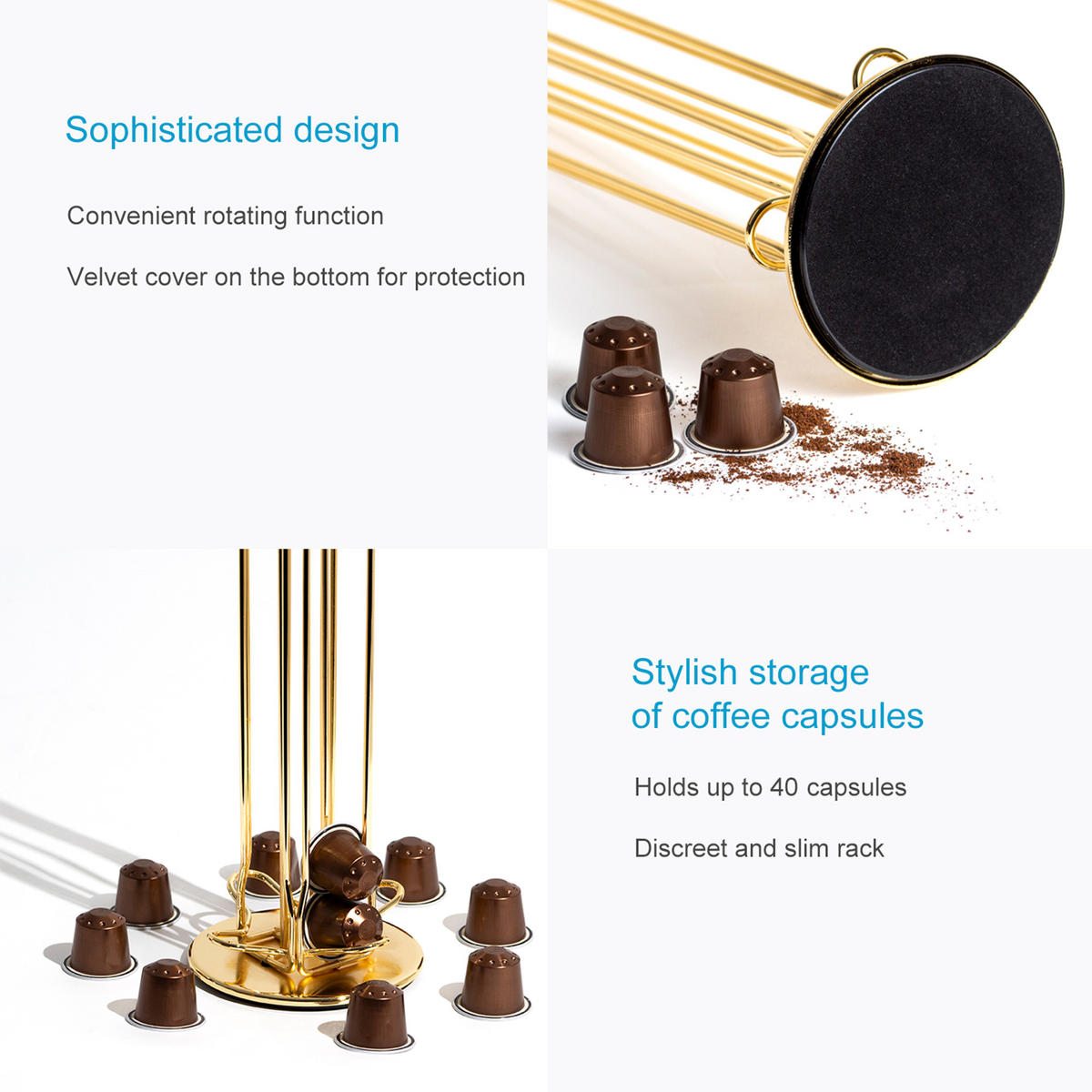 KAFFEE KAPSELHALTER kompatibel mit Nespresso Kapseln (40 Stück) - Goldfarben, Metall (11.5/37.5/11.5cm) - Intirilife