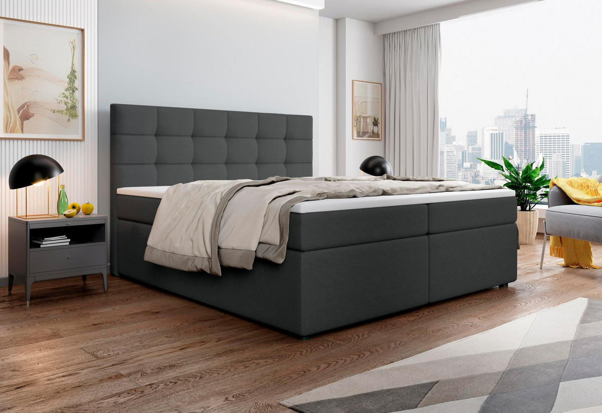 BOXBETT PALMA 140x200 cm mit Matratze und Topper - Grau - Grau, Holz (140/200cm) - MASSENO