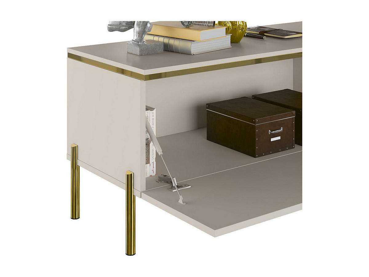 TV-MÖBEL mit 2 Türen - Beige & Goldfarben - VUKIA - Beige, Holz (39.6/46.8/180cm) - Pascal Morabito