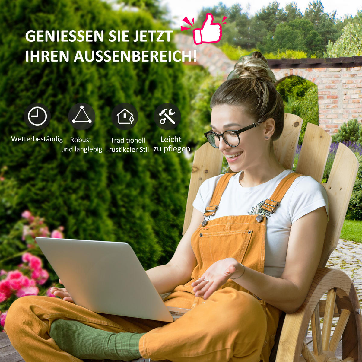 SCHAUKELSTUHL, Schwingsessel, Gartenstuhl mit Rollen-Design, Massivholz, Naturholz - Fichtefarben, Holz (88/92/68cm) - Outsunny