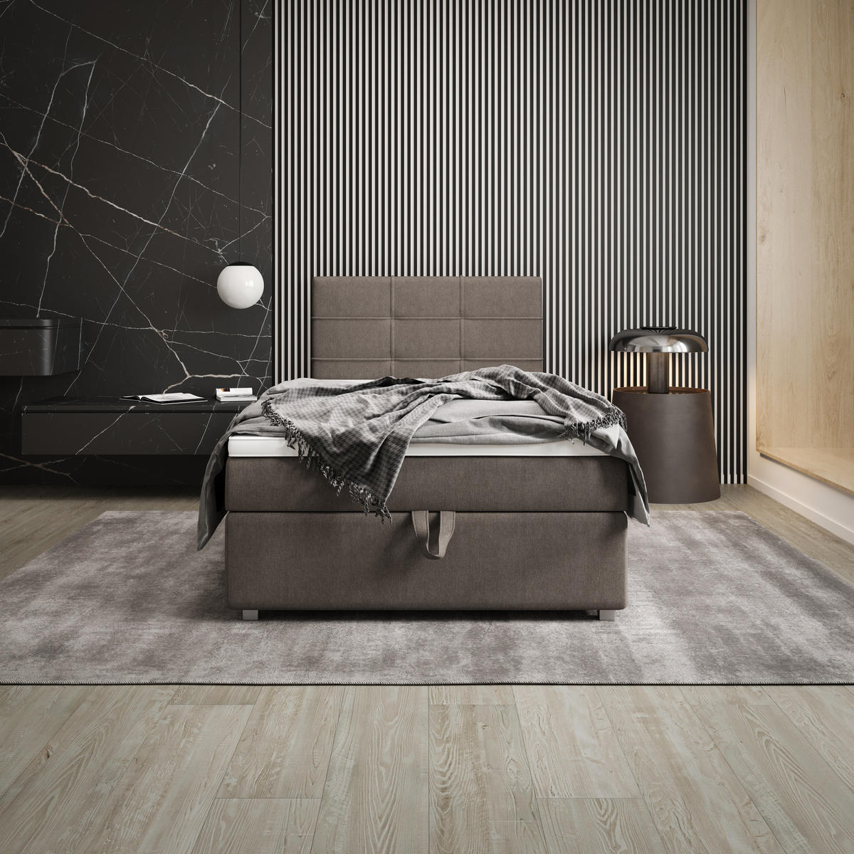 BOXBETT FADO 1 90x200, mit Matratze H3 und Topper, Cosmic 03 - Braun, Holz/Kunststoff (90/200cm) - Bedante