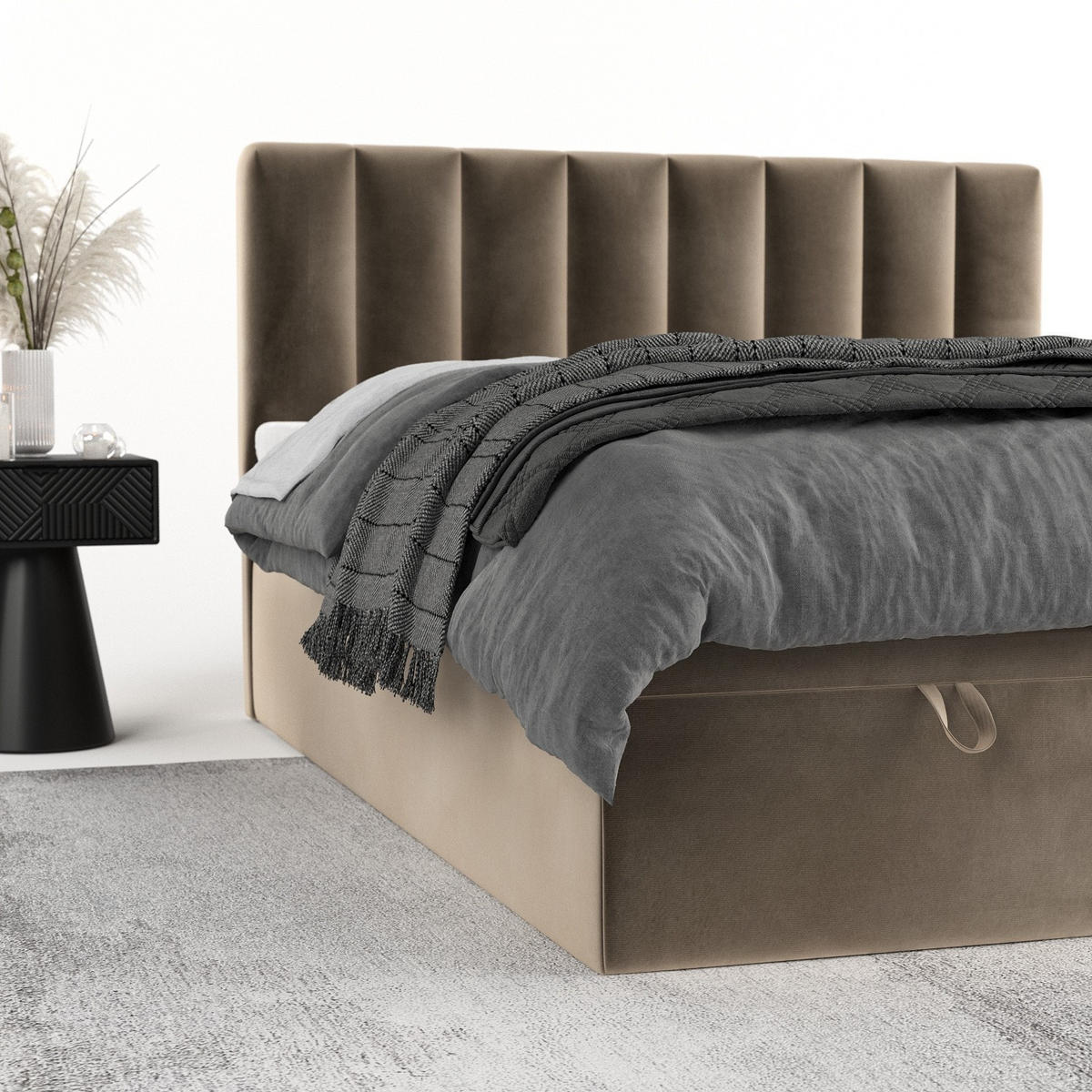 BOXBETT Lume 180/200 cm Taupe im Paros Stoff - Taupe/Schwarz, Holz/Holzwerkstoff (180/200cm) - AltaBeds