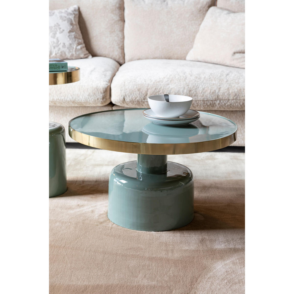 COUCHTISCH Glam Rund 60 cm Grün/ Gold - Grün, Metall (60/60/35cm) - Zuiver