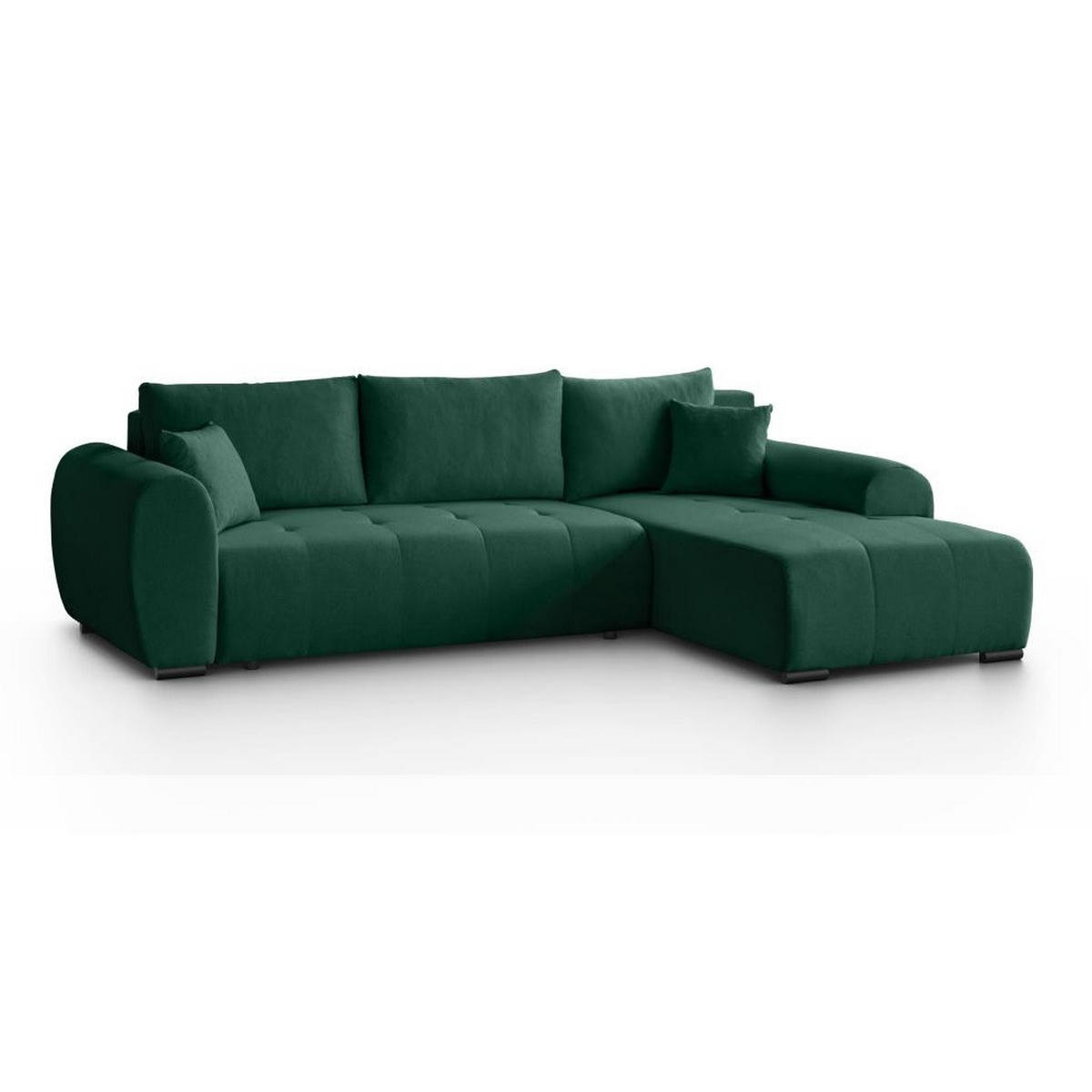 ECKSCHLAFSOFA Diana mt Bettkasten dunkelgrün rechts - Dunkelgrün/Schwarz, Textil (255/175cm) - Beautysofa