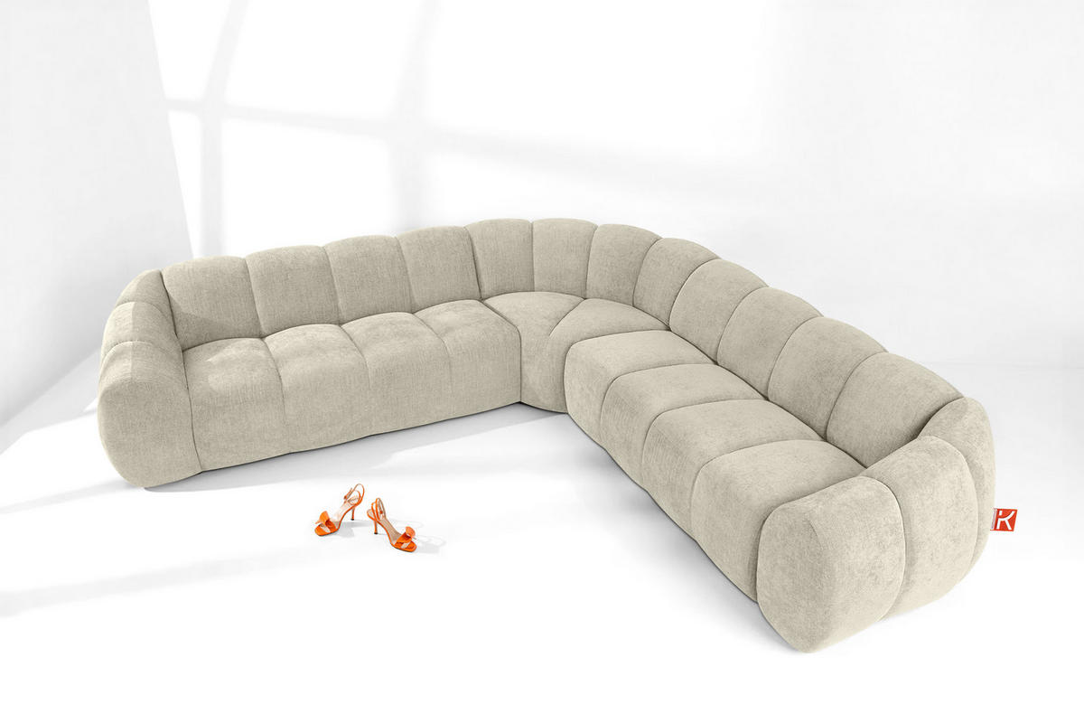 ECKSOFA RECHTS/LINKS FLAVA, Ecru - Ecru, Holz/Holzwerkstoff (310/310cm) - KONSIMO®