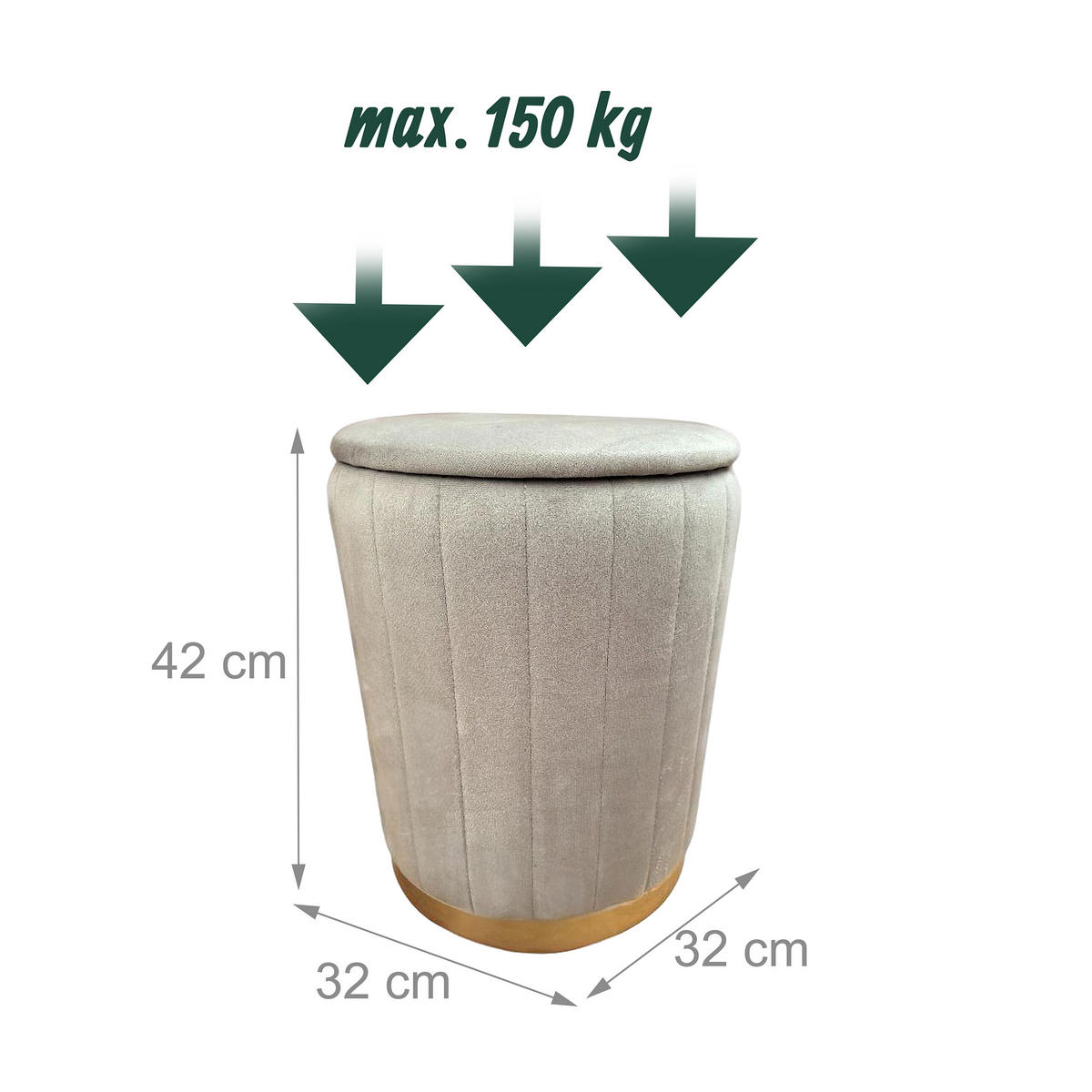 HOCKER - Hellgrau/Grau, Holzwerkstoff/Textil (32/42/32cm) - Relaxdays