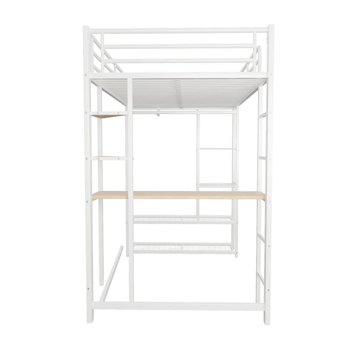 HOCHBETT aus Metall und MDF 90x200 cm Weiß mit Schreibtisch, Regalen und Kleiderstange - Weiß, Metall (90/200cm) - IVMEU