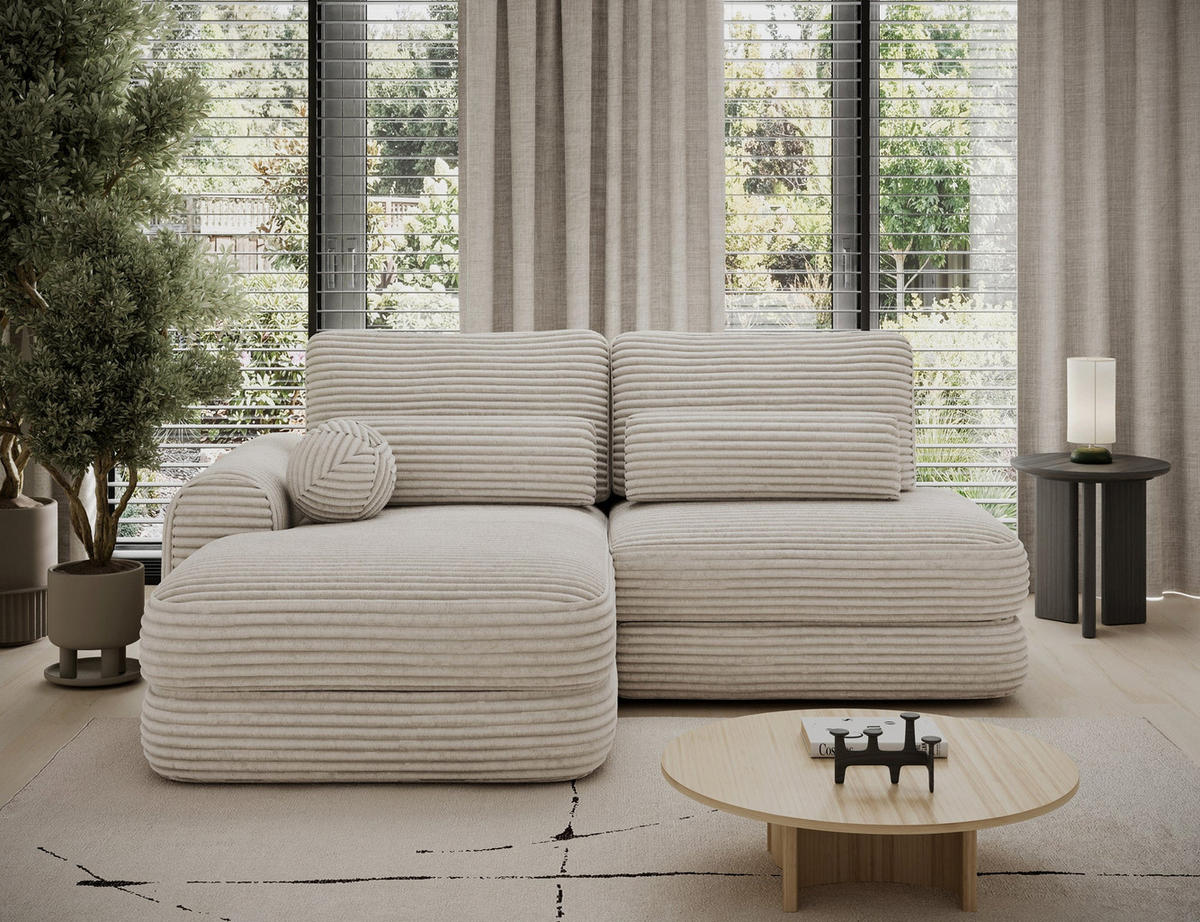 ECKSOFA RIPELI L-Form mit Schlaffunktion & Bettkasten – Modernes 3-Sitzer Sofa, Wellenfederung, 217 × 175 cm - Beige/Schwarz, Kunststoff (217/175cm) - Wohnideebilder