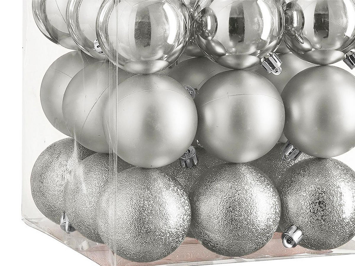 WEIHNACHTSBAUMSCHMUCK-SET 27-teilig Christbaumkugeln Siber Mix, Ø 6 cm, Kunststoff - Silberfarben, Kunststoff (30/30/30cm) - LAALU