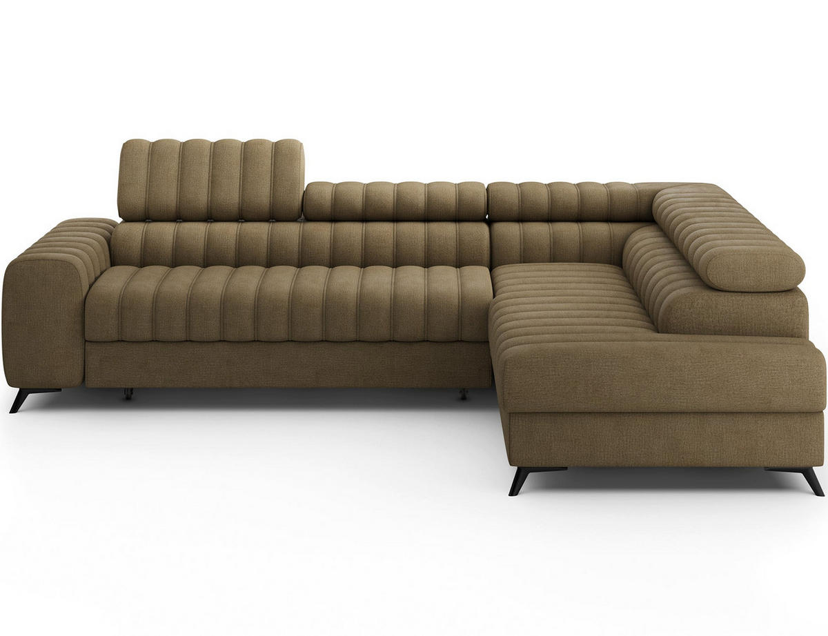 KANEDO Ecksofa mit Schlaffunktion und Bettkasten – Modernes Designsofa, verstellbare Kopfstützen, Metallfüße - Braun, Kunststoff (269/86cm) - Wohnideebilder