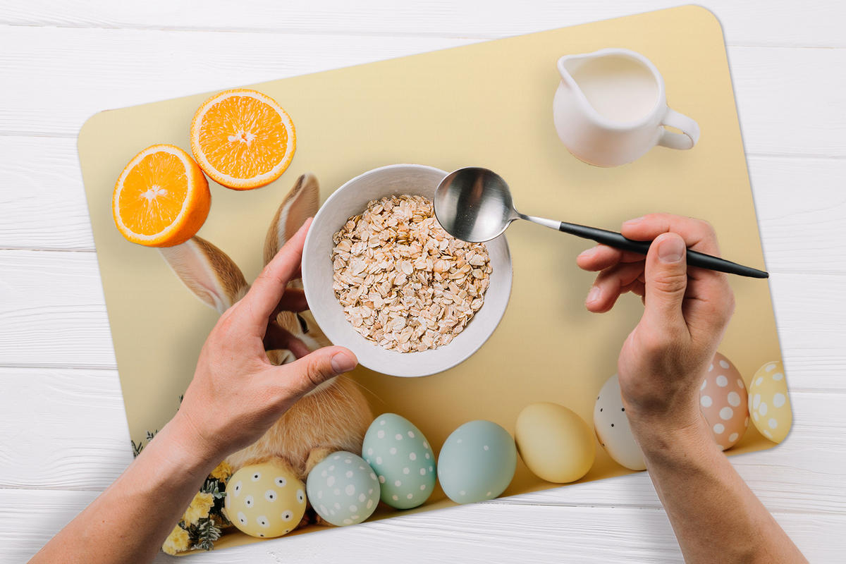 PLATZSETS 6er-Set Eier - Kaninchen - Pastellfarbtöne Unterlage 45x30 cm - Hellgelb, Kunststoff (0.3/45/30cm) - MuchoWow