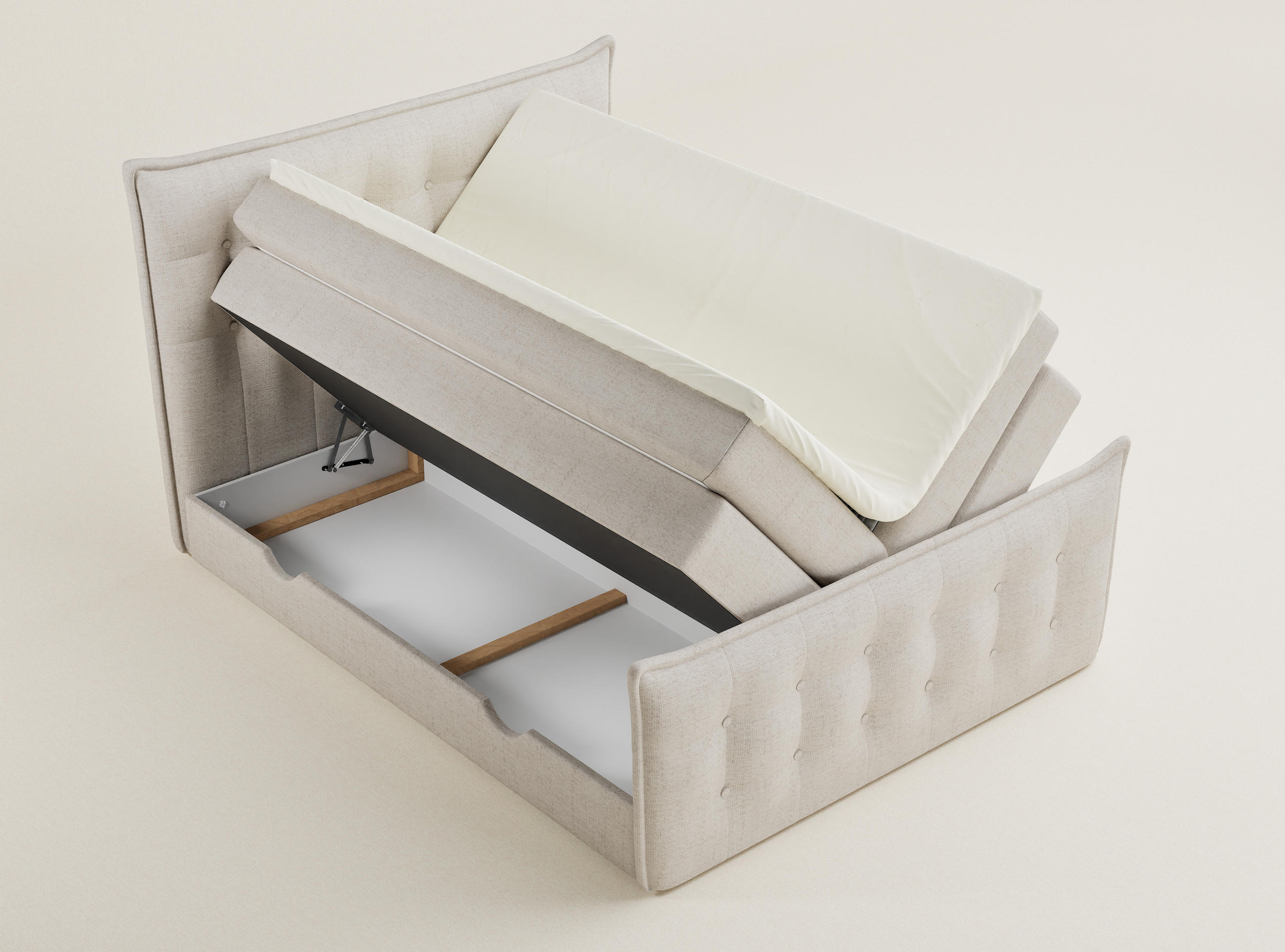 BOXSPRINGBETT Fatu 200/200 cm, in Beige, Bettkasten, Matratze, Topper - Beige/Schwarz, Holz/Holzwerkstoff (200/200cm) - Maison de Reve