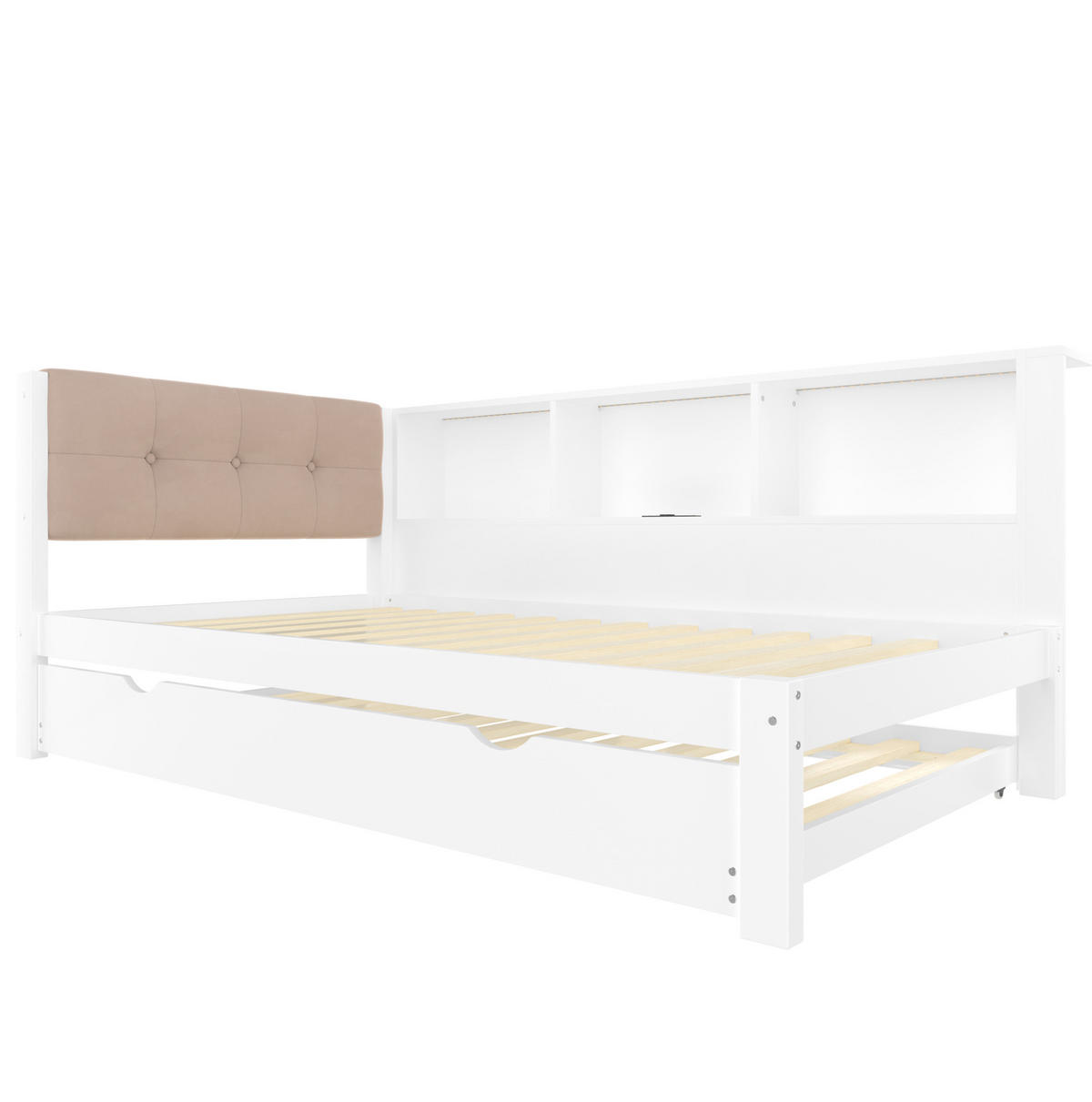 POLSTERBETT aus Kiefernholz 90x200 cm in Weiß mit Ausziehbett, LED & USB - Weiß, Holz (90/200cm) - Modfu