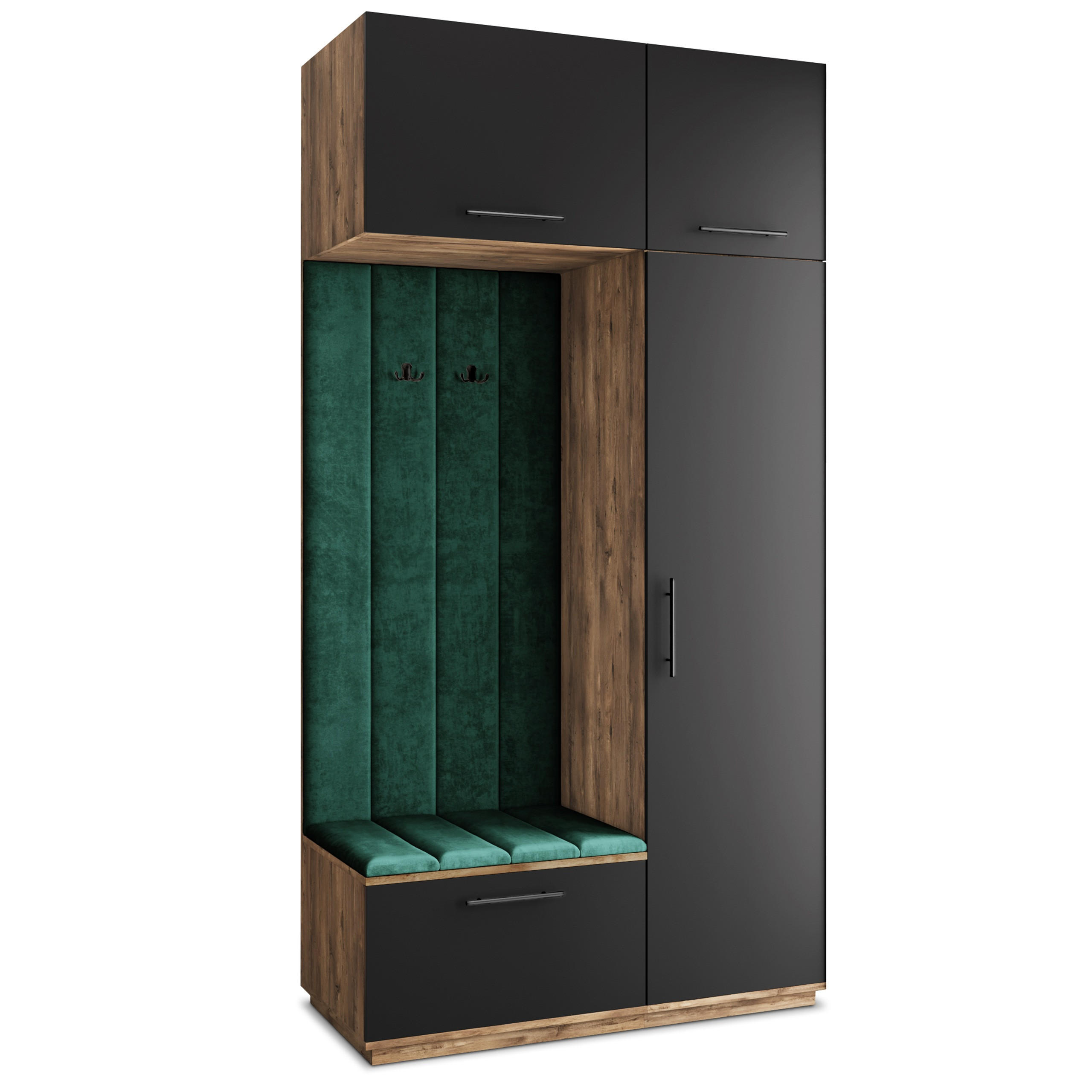 Masseno Garderobenschrank Eiche, Schwarz, Grün 120x240x60 cm