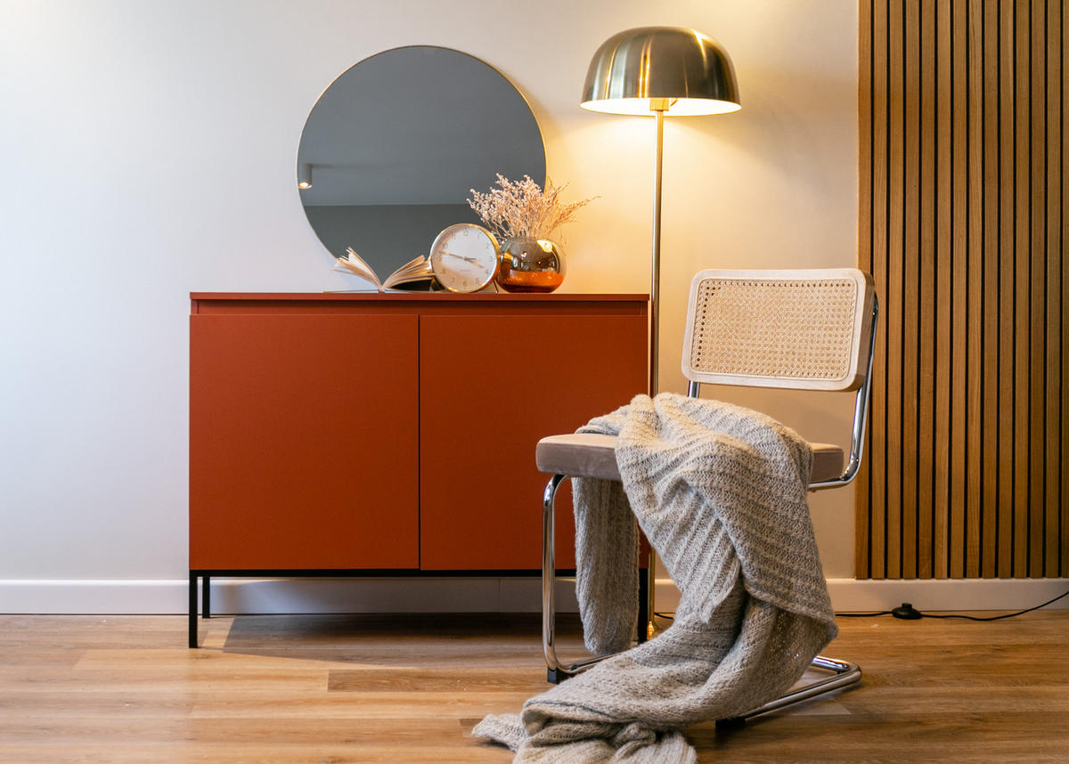 SIDEBOARD Bemmi Ziegelrot mit Metallbeinen 100 cm - Dunkelorange/Schwarz, Holzwerkstoff/Metall (100/77/35cm) - Selsey