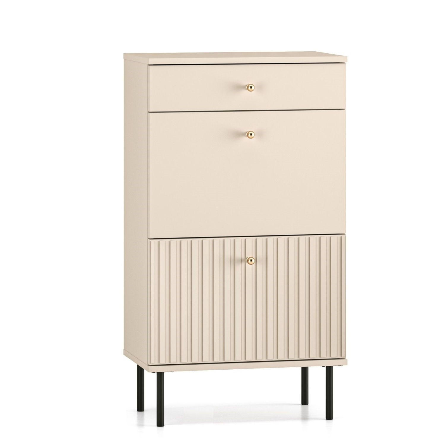 SCHUHSCHRANK Caletto Beige 55 cm - Beige/Goldfarben, Holzwerkstoff/Metall (55/98/34cm) - Selsey