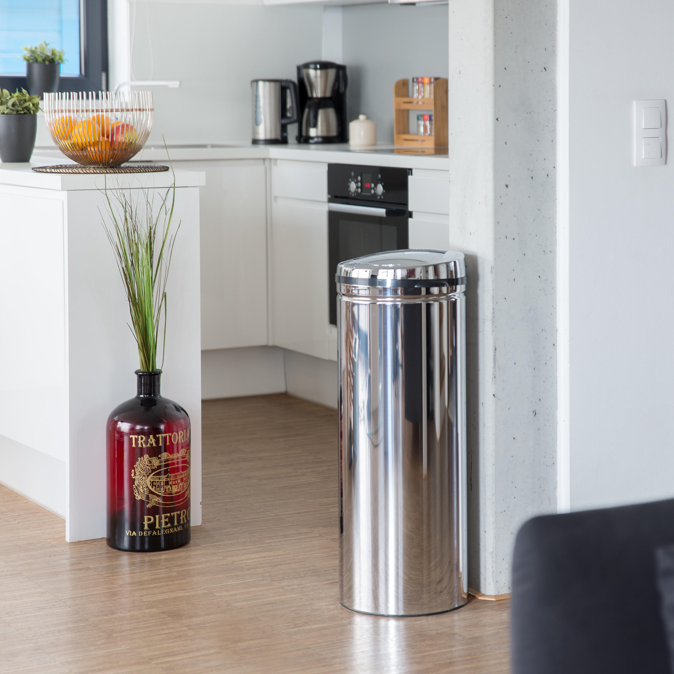 MÜLLEIMER 50l - Silberfarben, Kunststoff/Metall (30/80/30cm) - Relaxdays