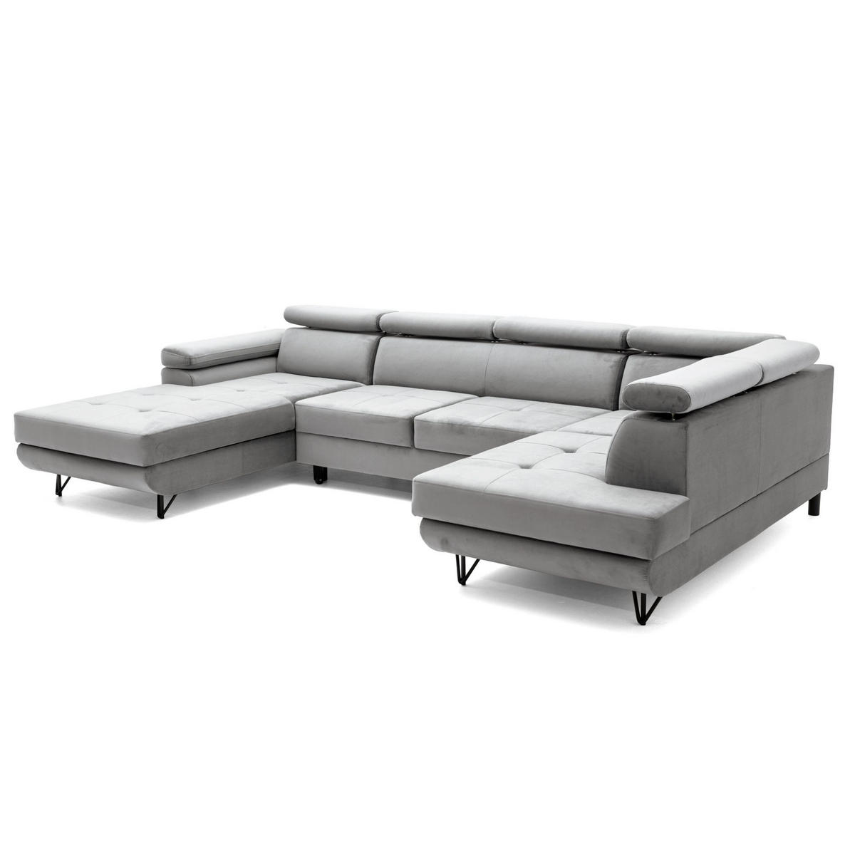 ECKSOFA U-Form JUNIOR U Rechts mit Schlaffunktion 128x254 Velours Grau - Schwarz/Grau, Holz/Textil (184/90/323cm) - Muffo