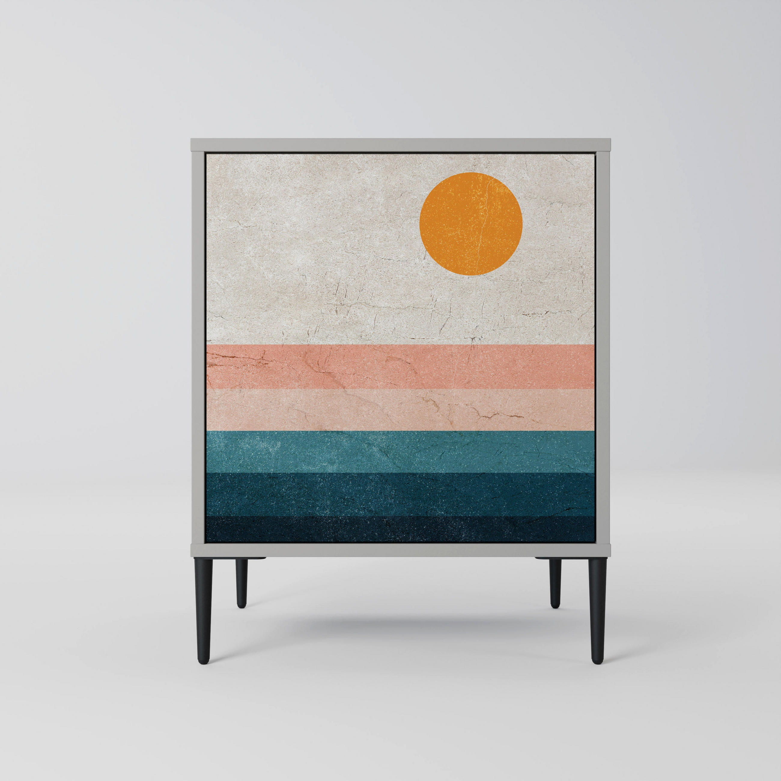 SIDEBOARD TWO HALVES, Grau, 57,5x42x72,5 cm, Schwarze Metallfüße - Multicolor/Schwarz, Holzwerkstoff/Metall (57.5/72.5/42cm) - SpaceRebels