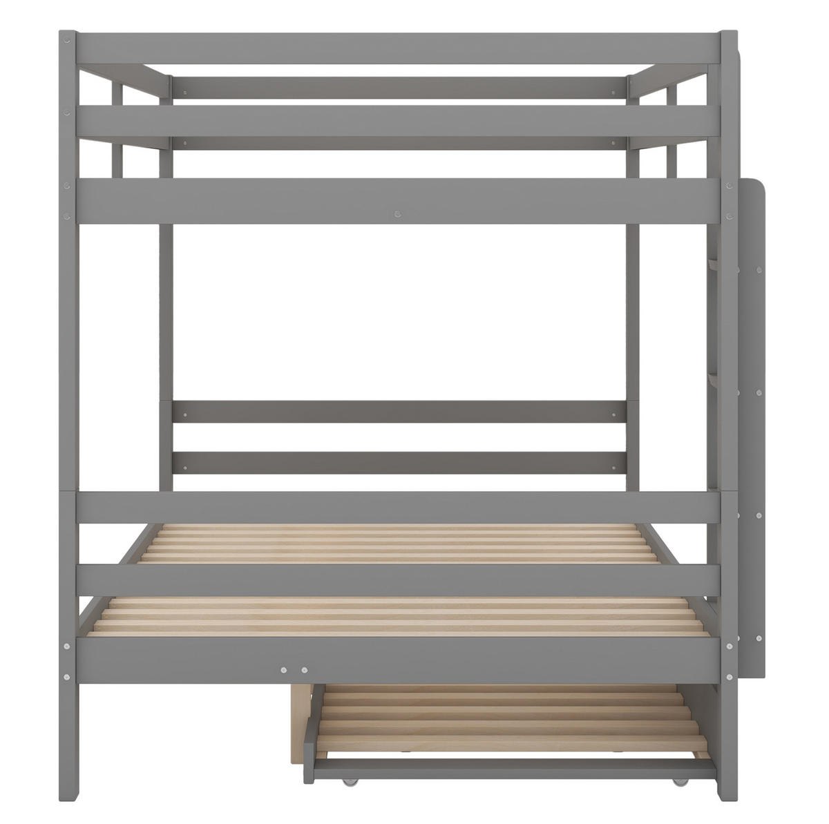 ETAGENBETT 140/200 cm aus Kiefernholz mit Ausziehbett und Treppe - Grau, Holz (140/200cm) - BEAOK