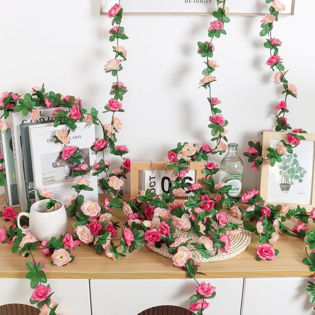 BLUMENGIRLANDE 9-teiliges Set Künstliche Rosen Girlande Rosa 8 Fuß - Rosa, Kunststoff (1cm)