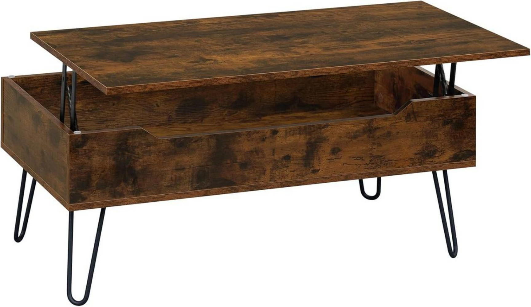 COUCHTISCH mit Stauraum, Metallbeine, Rustikales Braun - Dunkelbraun, Holzwerkstoff/Metall (50/95/40cm) - Woltu