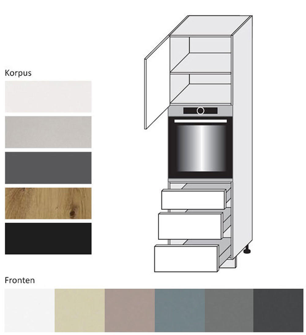 Thumbnail - Feldmann-Wohnen Backofen-Hochschrank, Beige, Eiche Artisan, Metall, 2 Fächer, 3 Schubladen, Rechteckig, 60x207x59 cm, Kü...