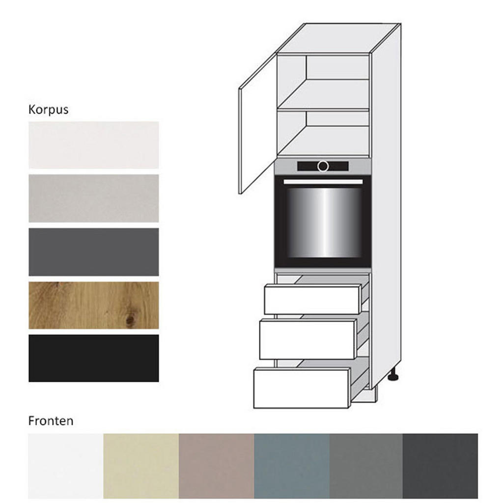 Thumbnail - Feldmann-Wohnen Backofen-Hochschrank, Beige, Dunkelgrau, Metall, 2 Fächer, 3 Schubladen, Rechteckig, 60x207x59 cm, Küche...