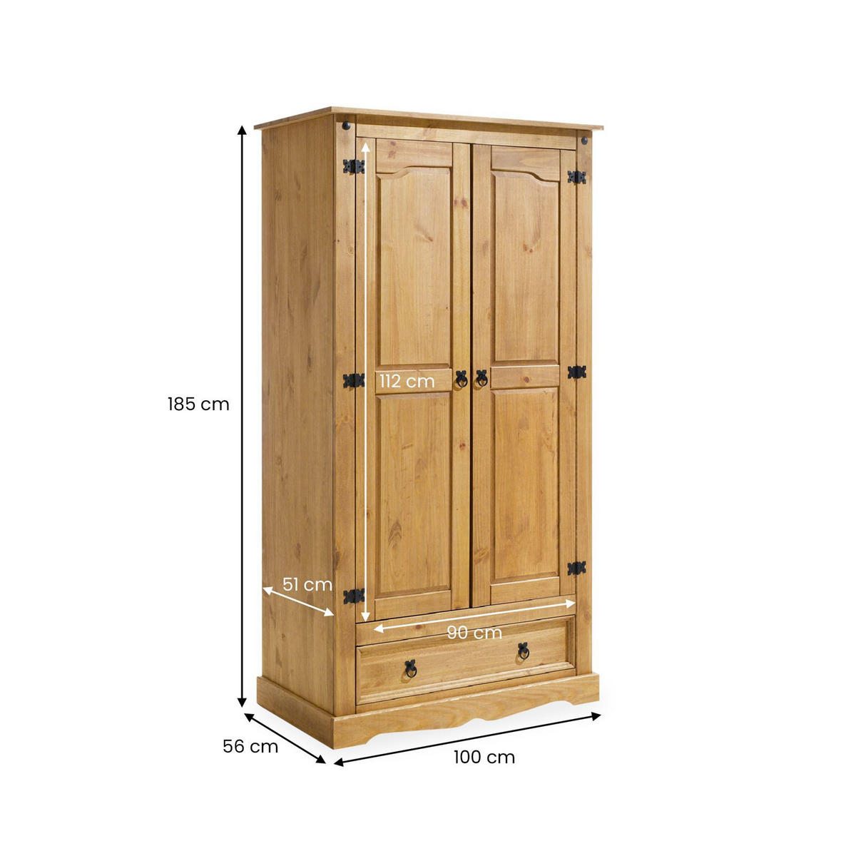 GARDEROBENSCHRANK TEQUILA - Kieferfarben, Holz (100/185/56cm) - IDIMEX