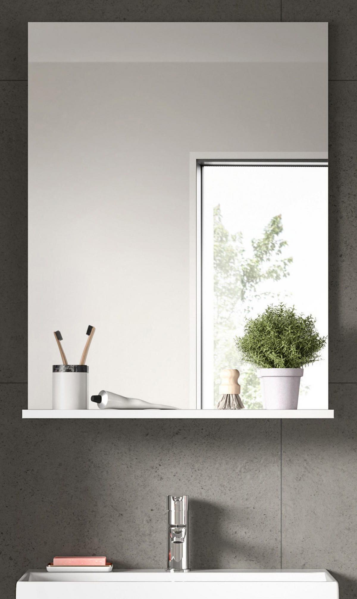 SPIEGEL weiß 60 x 79 cm, Wandspiegel mit Ablage - Weiß Hochglanz, Holzwerkstoff (60/79/18cm) - Inn.Furn