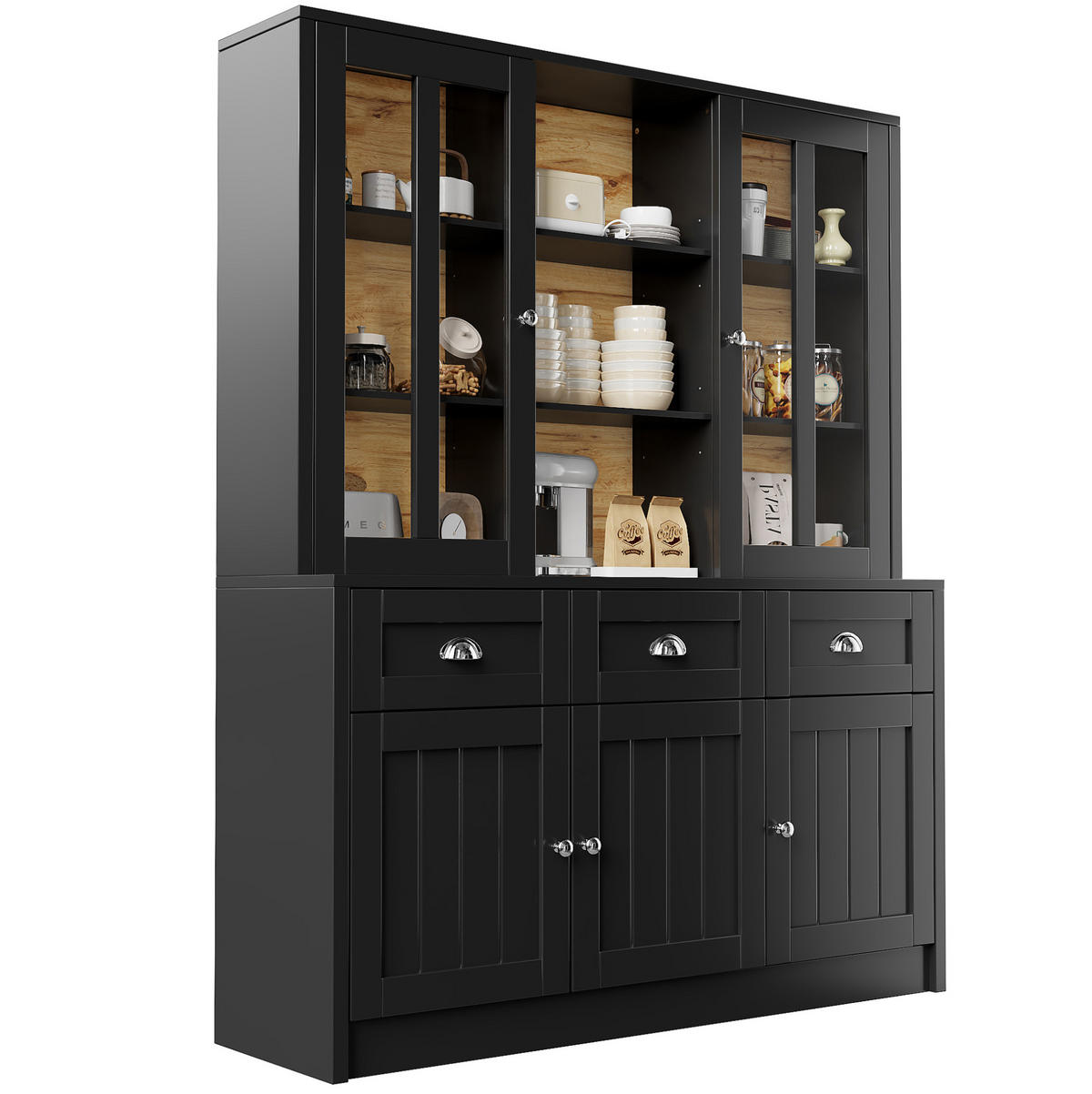 BUFFET 140/38,5/175 cm aus MDF mit Acrylfront und verstellbaren Einlegeböden Schwarz - Schwarz, Holzwerkstoff (140/175/38.5cm) - Modenvie