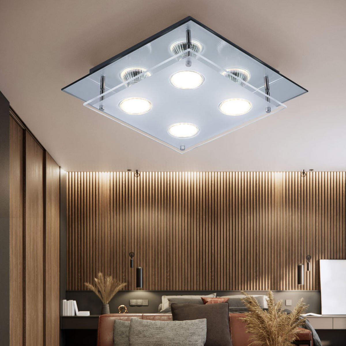 LED DECKENLEUCHTE Glas Chrom Silber - Silberfarben, Glas (27/27/8cm) - Globo Lighting