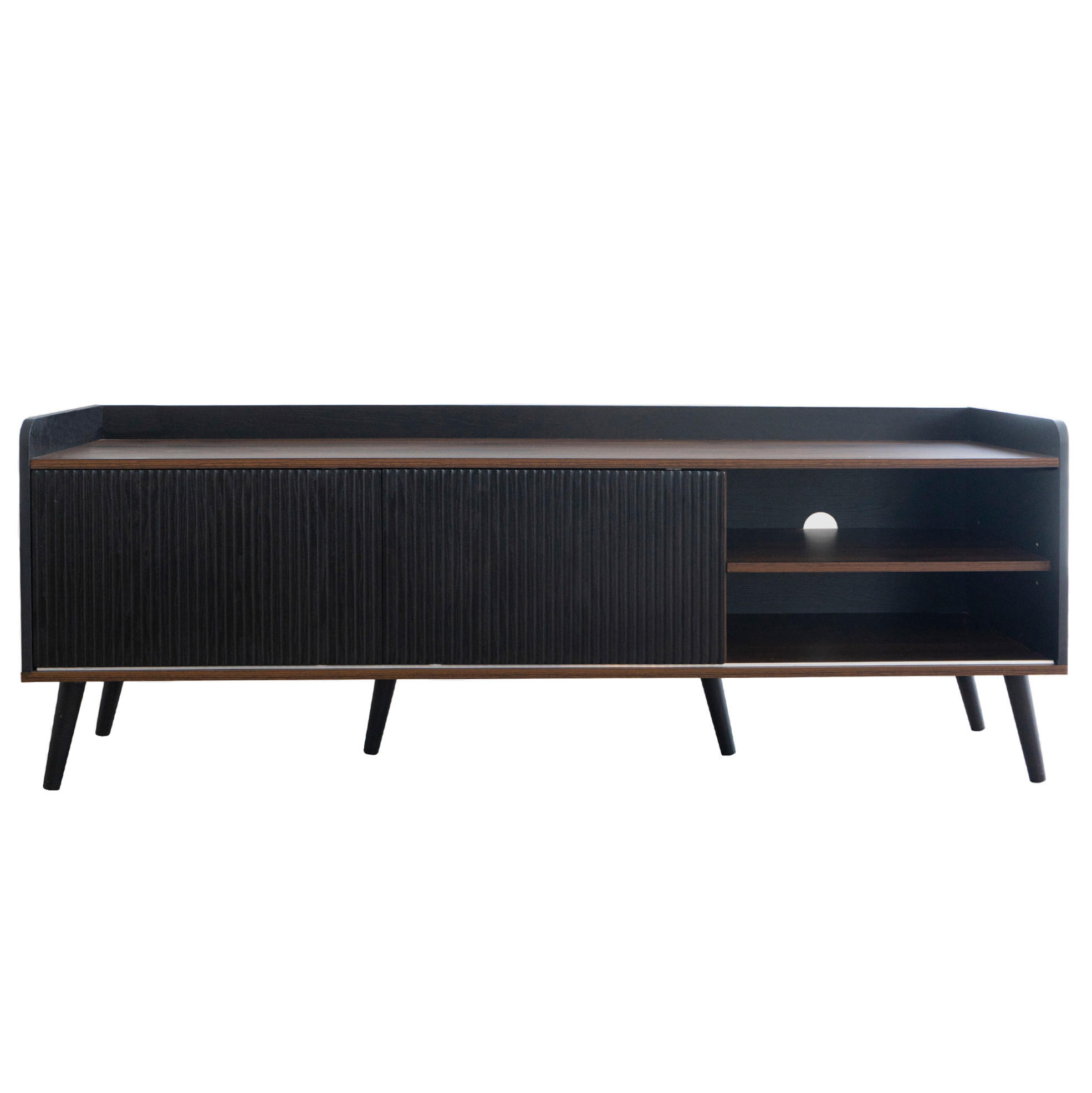 TV-LOWBOARD 160/40/58 cm schwarz/Holzoptik aus Spanplatte mit 2 Schiebetüren - Schwarz, Holzwerkstoff (160/58/40cm) - OKWISH
