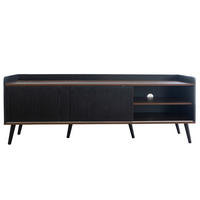 TV ormarić 160/40/58 cm crni i u boji prirodnog drva od iverala s kliznim vratima i 2 ladice - crna, drvni materijal (160/58/40cm) - OKWISH
