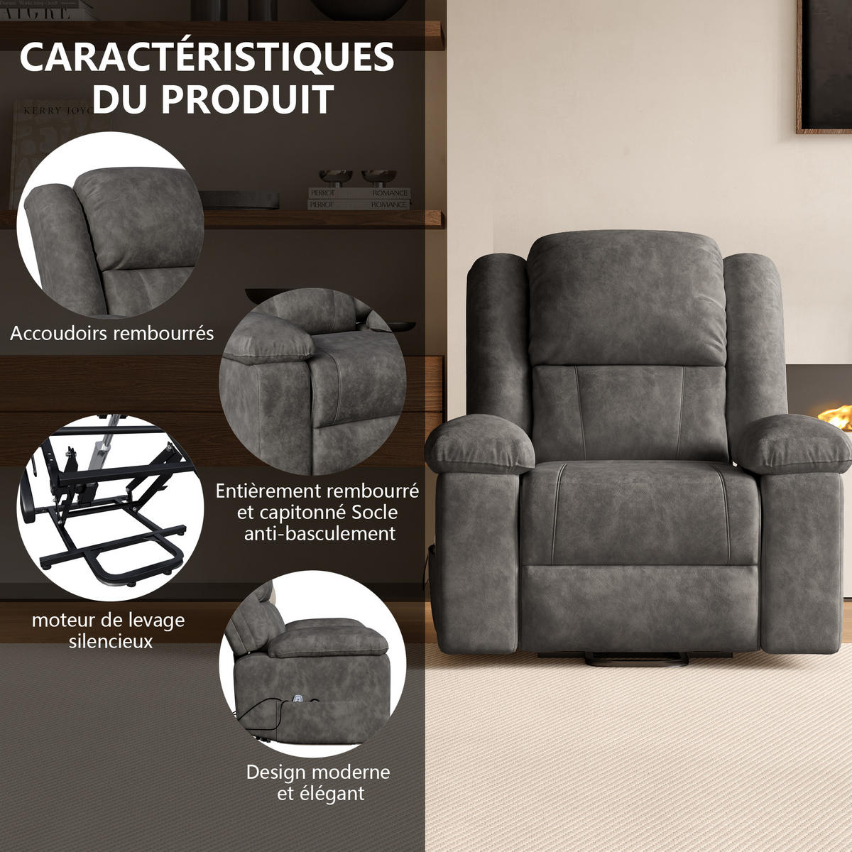 MASSAGESESSEL elektrisch Heizfunktion verstellbar grau - Grau, Holz (102/106/93cm) - LEBENLANG