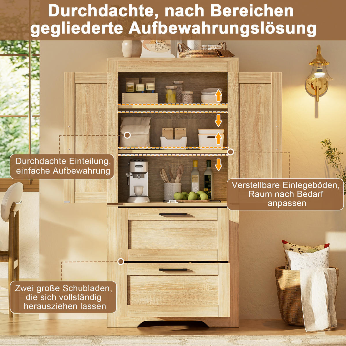 HIGHBOARD DE-38698 60/30/128 cm 2 Schubladen und Scheunentür Naturholz - Naturfarben, Holzwerkstoff (60/128/30cm) - ComfortXL