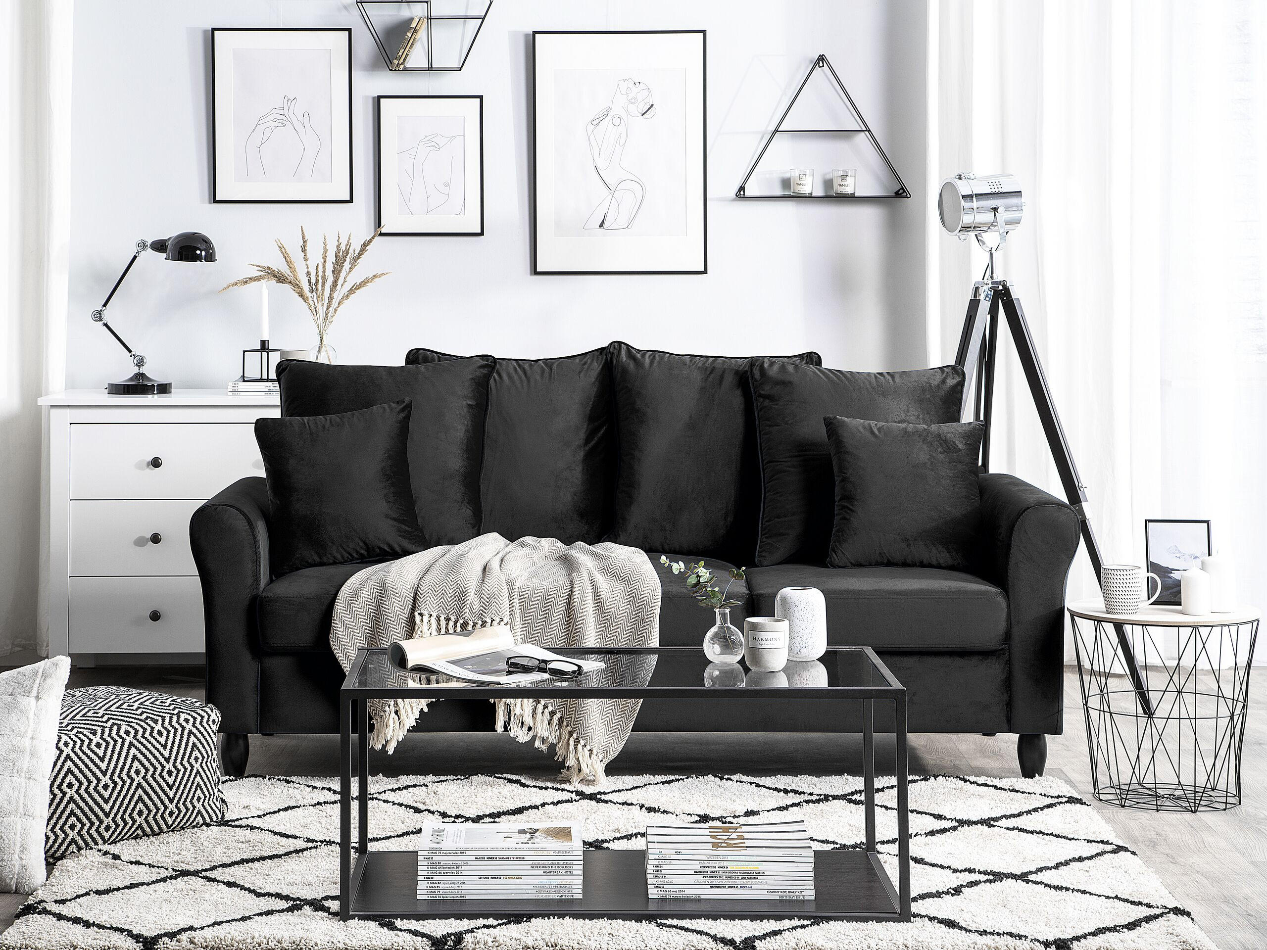 3-SITZER-SOFA Samtstoff Schwarz Bornholm - Schwarz, Textil (197/76/79cm) - Beliani
