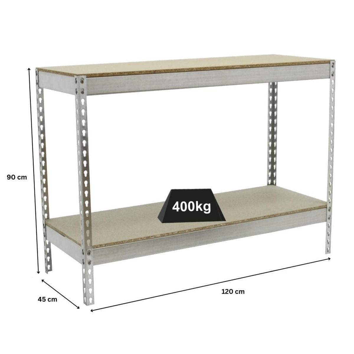 SCHWERLASTREGAL MINI WOOD YETI TWO | HxBxT 90x120x45cm | Fachlast 400kg | Verzinkt - Silberfarben, Metall (120/90/45cm) - PROREGAL
