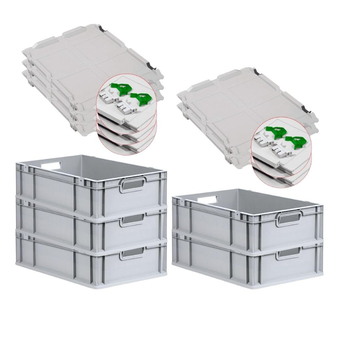 EUROBOX 5x Nextgen Economy Mit Scharnierdeckel Grau/GrünGriffe Offen 34 Liter - Grün, Kunststoff (40/17/60cm) - PROREGAL